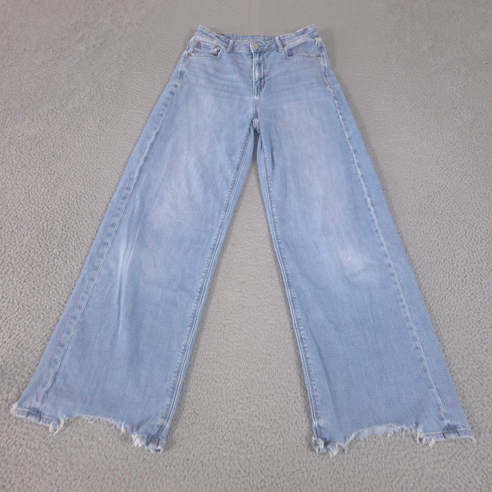American Eagle Jeans Womens 2 Baggy Wide Leg Super High-Rise Stretch Raw Hem